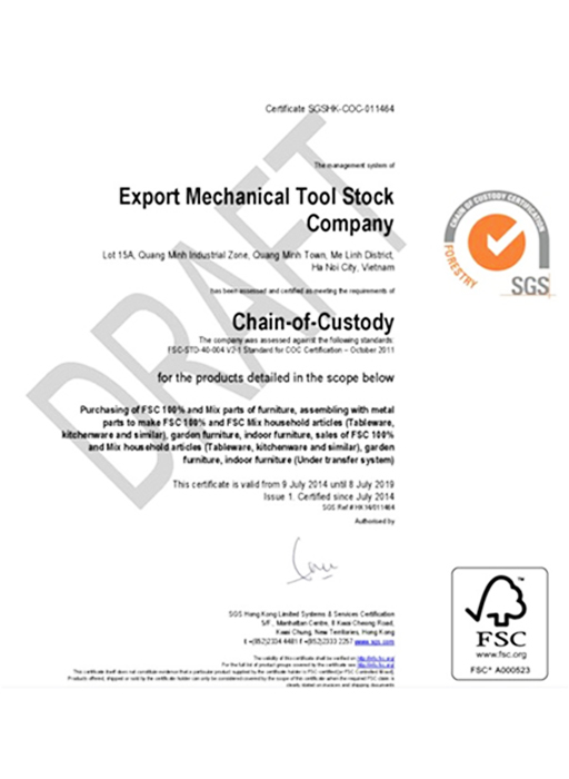 FSC SGSHK-COC-14001 - Công Ty CP Dụng Cụ Cơ Khí Xuất Khẩu